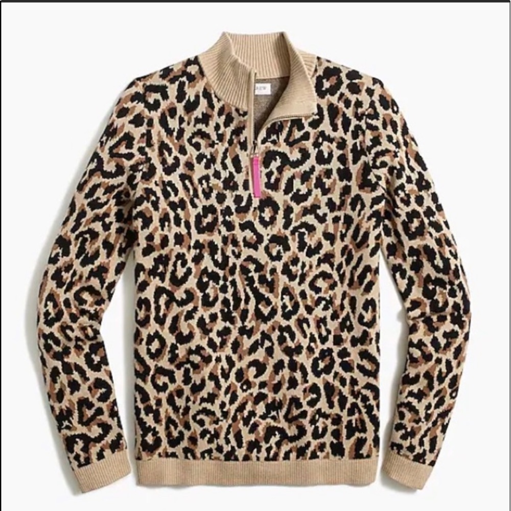 NWT J Crew Leopard Print Half Zip Pullover Sweater Size XS